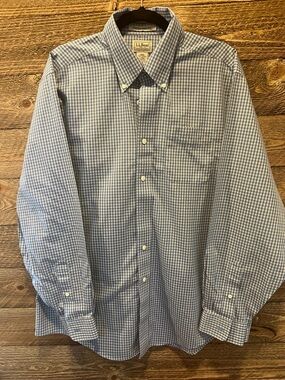 L.L. Bean Light Blue and White Gingham Button-Down Shirt